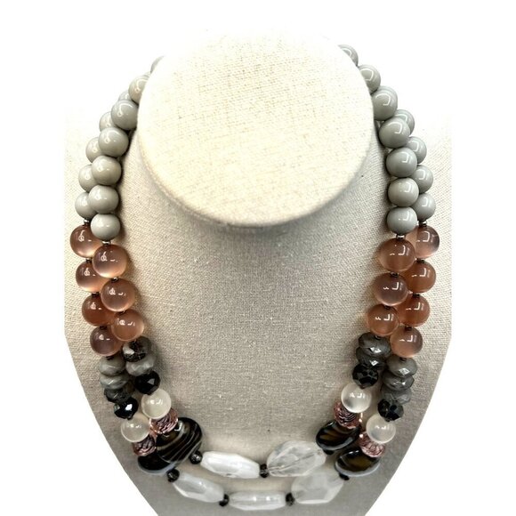 Elegant Multicolor Statement Necklace With Beads & Stones Adjustable Length - Picture 2 of 10